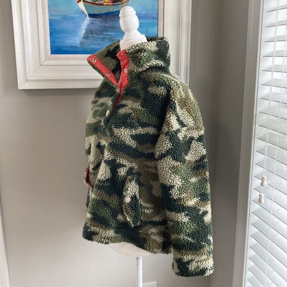 Jcrew Vintage Camo Sherpa Snap Pullover Button Fleece Jacket xs - Picture 6 of 13